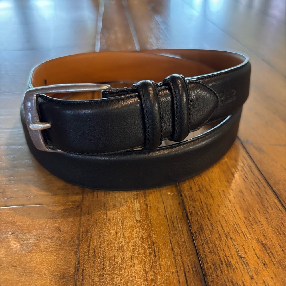 Polo Ralph Lauren Men's Black Leather Belt, 43” Length, Office Casual Classic